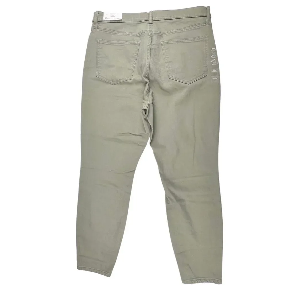 M Jeans Pants 14W Olive Green Neutral Tone Denim Casual Skinny High Rise Jeans - Picture 2 of 14